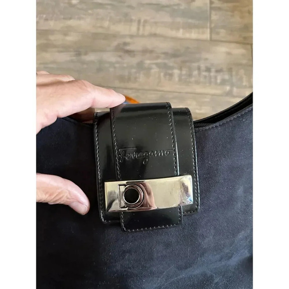 Salvatore Ferragamo Black Suede with Leather Trim Shoulder Bag - Picture 10 of 13